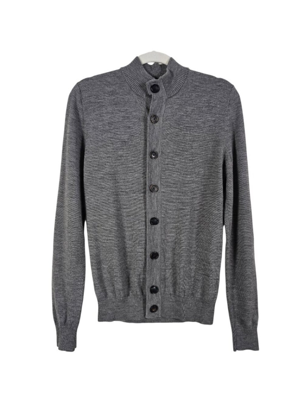 Suitsupply Mens Gray 100% Merino Wool Preppy Mock Neck Cardigan Sweater Medium